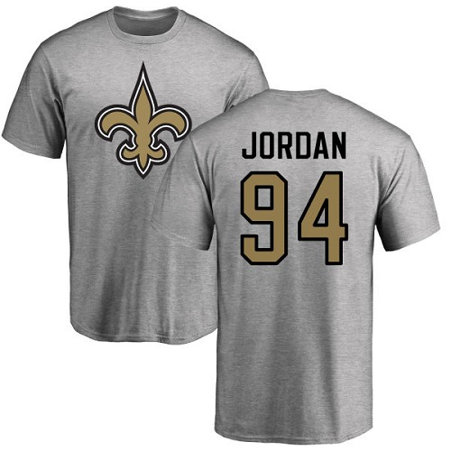 Men New Orleans Saints Ash Cameron Jordan Name and Number Logo NFL Football #94 T Shirt->nfl t-shirts->Sports Accessory
